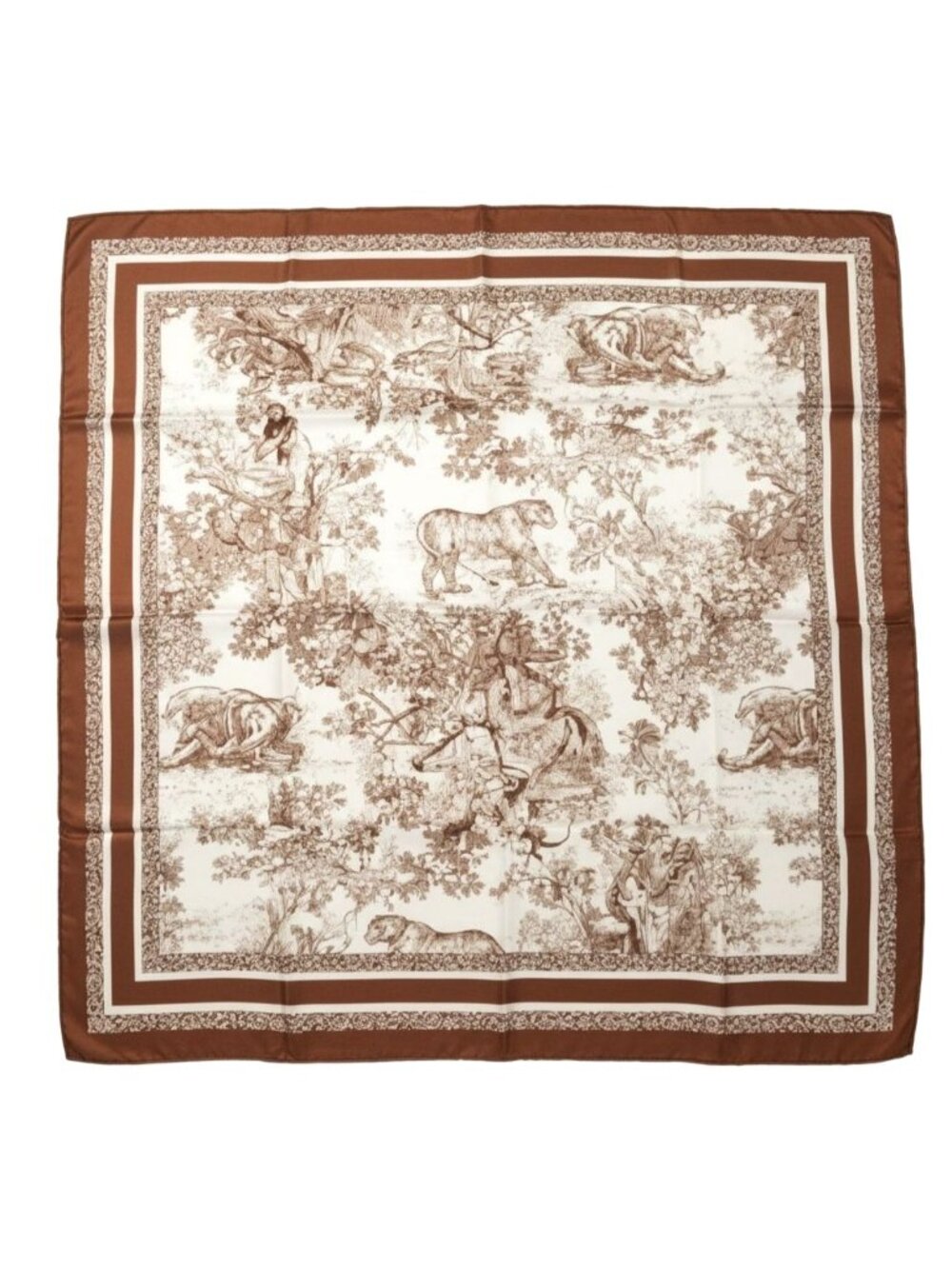 Scarf Brown & Beige Jungle Safari Animal Wildlife Print Luxury Large 35" Square